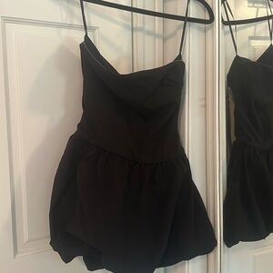 White fox black, mini puff dress